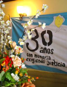 Banner at COFADEH’s 30th anniversary celebration: "30 years of memory demanding justice"